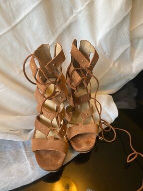 Michael Kors Tan Suede Lace-Up Gladiator Heels